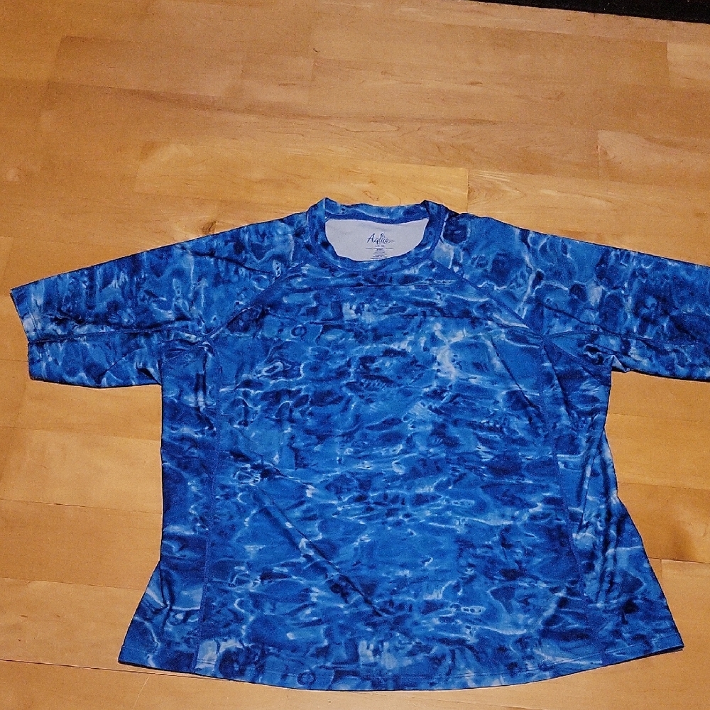 Aqua Design Blue Short Sleeve Rash Guard Swim Shirt 3XL NWOT